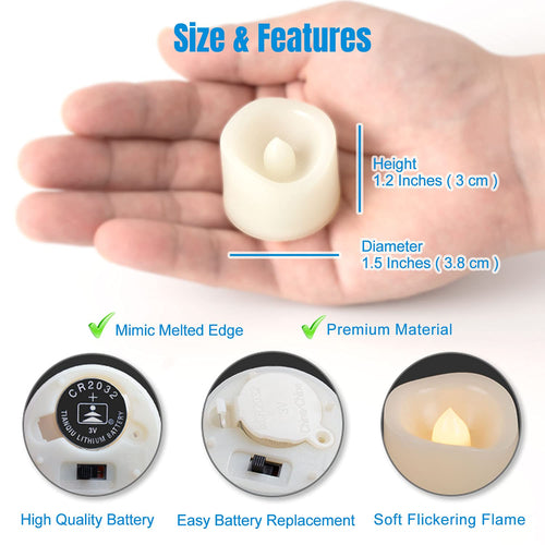24 PCS LED Flameless Flickering Tea Lights Votive Candle Battery Operated/Electric Flicker LED Tealight Bulk Fake Candles for Halloween Christmas Wedding Party Decorations etc.(Warm White)
