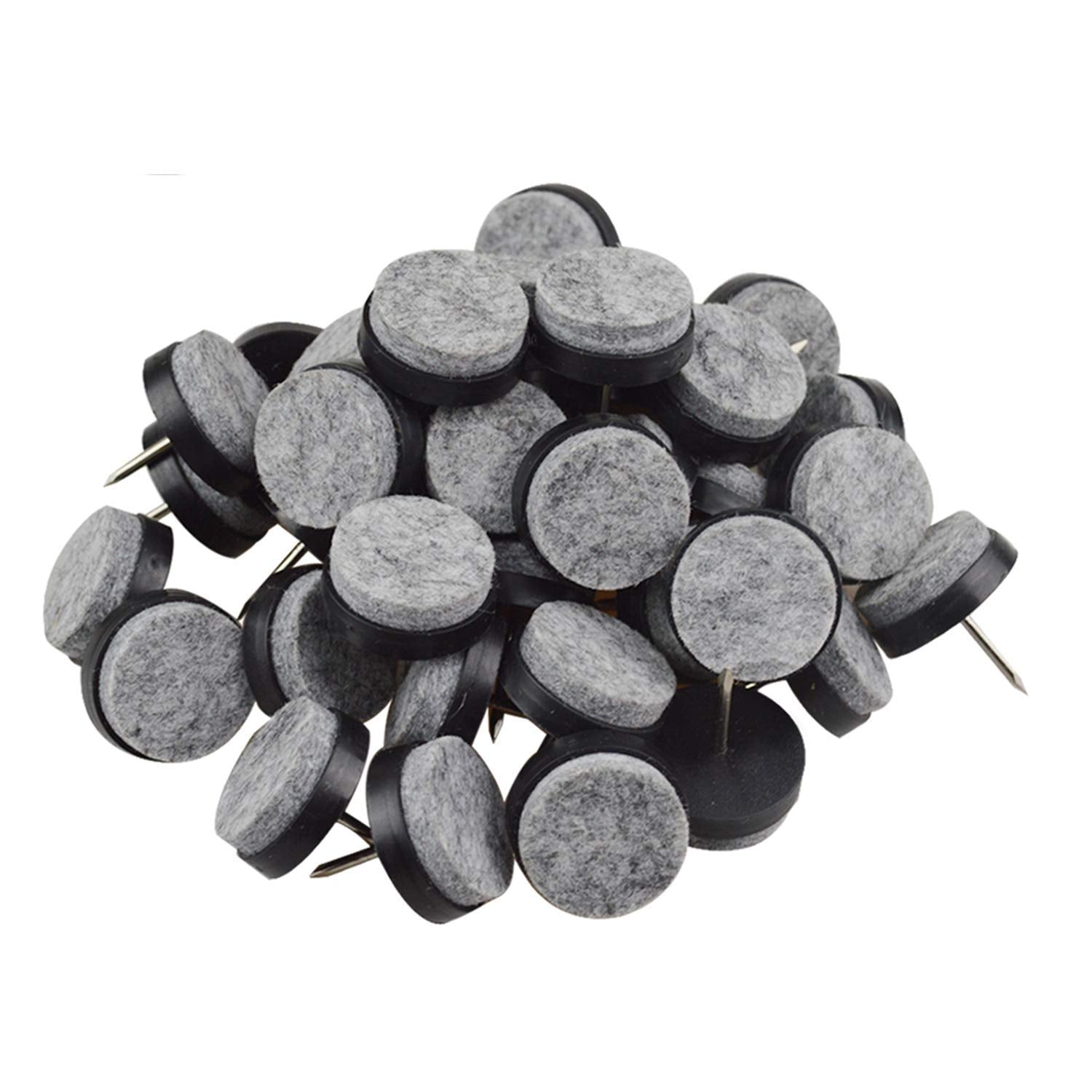 40pcs Round Heavy Duty Nail-on Anti-Sliding Felt Pad for Furniture Chair Table Leg Feet Floor Protectors (Black 28mm)