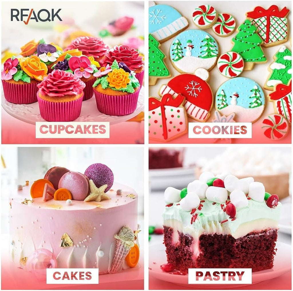 RFAQK 200 PCs Cake Decorating Kit with Cake Turntable-48 Numbered Easy to use Icing Tips-7 Korean Tips with Booklet & E.Book-Straight & Offset Spatula-Cake Leveler & Other Baking Supplies