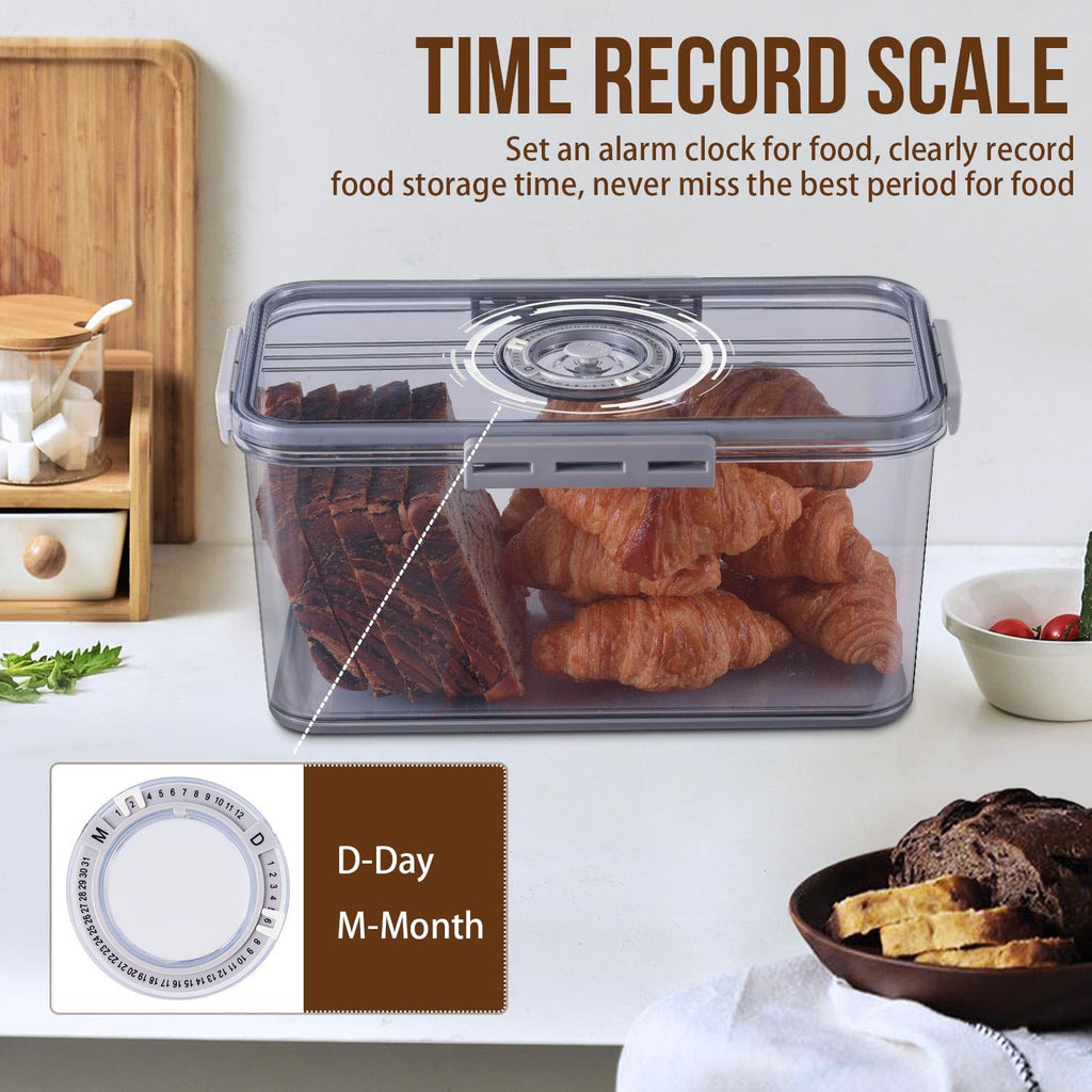 Bread Box Bread Boxes for Kitchen Counter Airtight, Time Recording Bread Storage Container with Lid, Bread Keeper for Homemade Bread, Toast, Bagel, Donut and Cookies