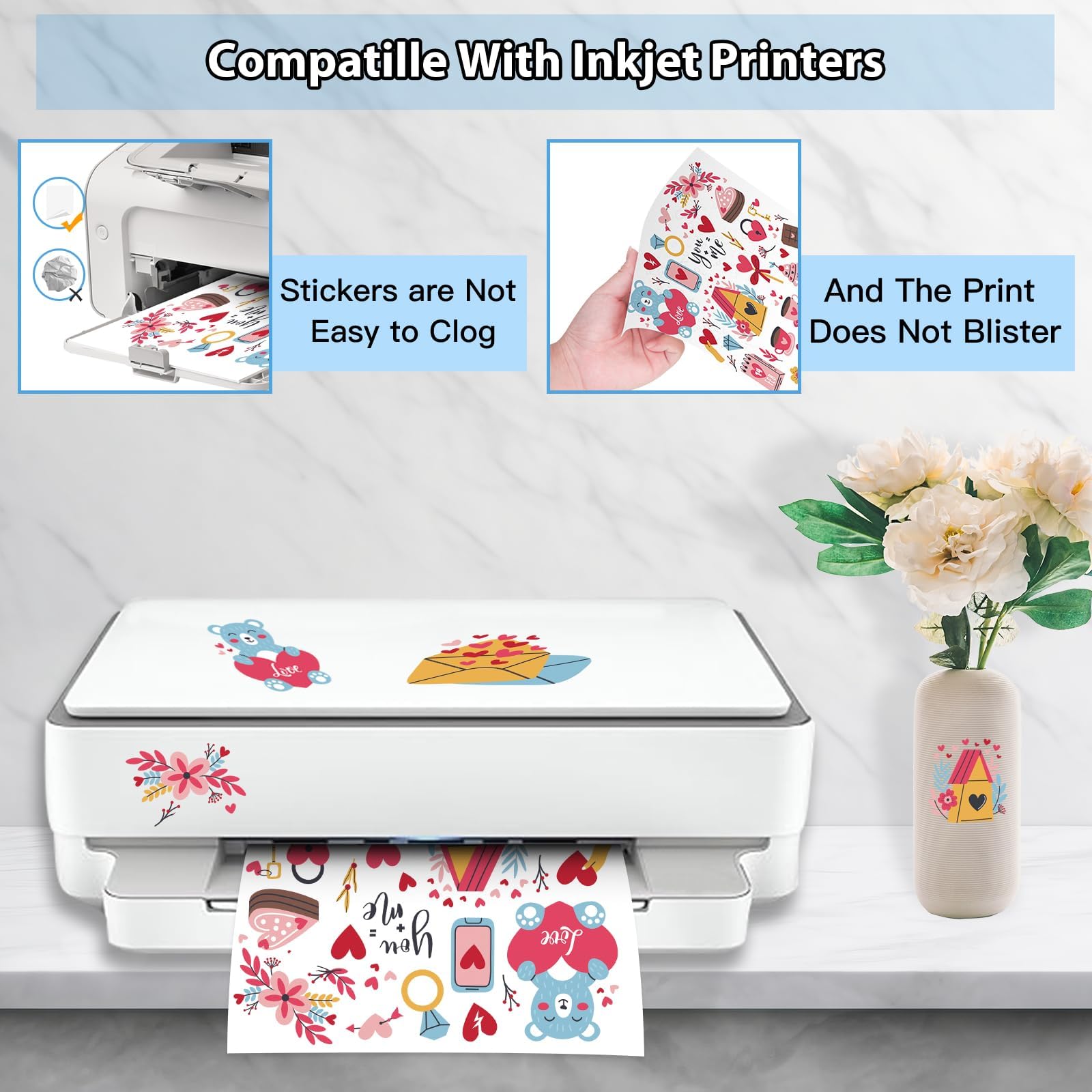 Ruibytree Printable Clear Vinyl Sticker Paper for Inkjet Printers, 30 Sheets Transparent Paper of 8.5x11 DIY Personalized Self-Adhesive Paper that is Tear Resistant, Waterproof Labels, Easy to Cut