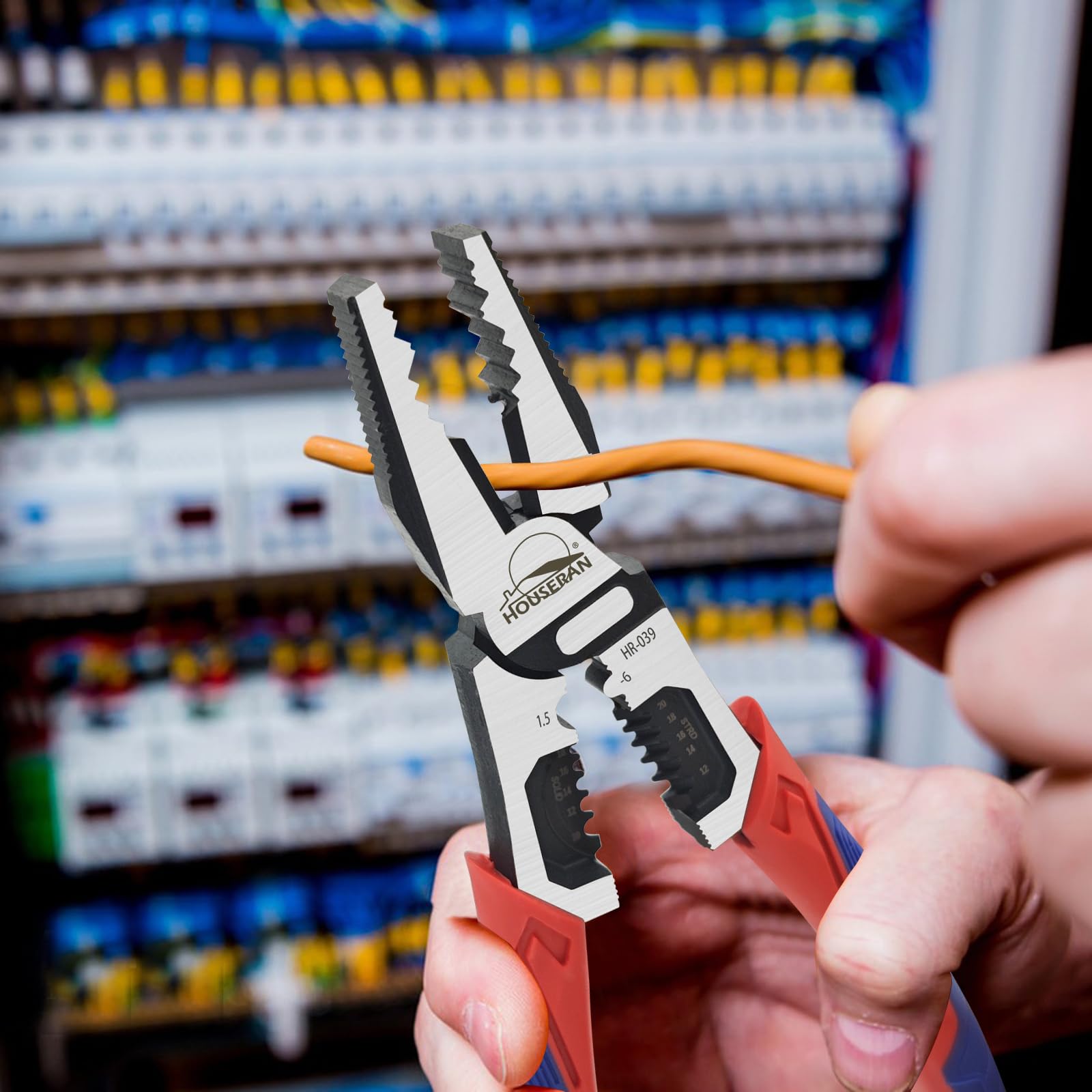 HOUSERAN Linemans Pliers, Combination Pliers with Wire Stripper and Crimper, 8 Inch Lineman Plier, 5-in-1 Linesman for Cutting, Crimping, Stripping