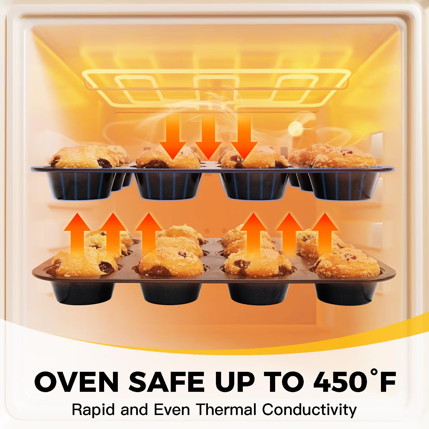 HONGBAKE Muffin Pan for Baking, Nonstick Cupcake Tin 12 Cup, 2 Pack Cup Cake Tray, Premium & Dishwasher Safe - Dark Grey