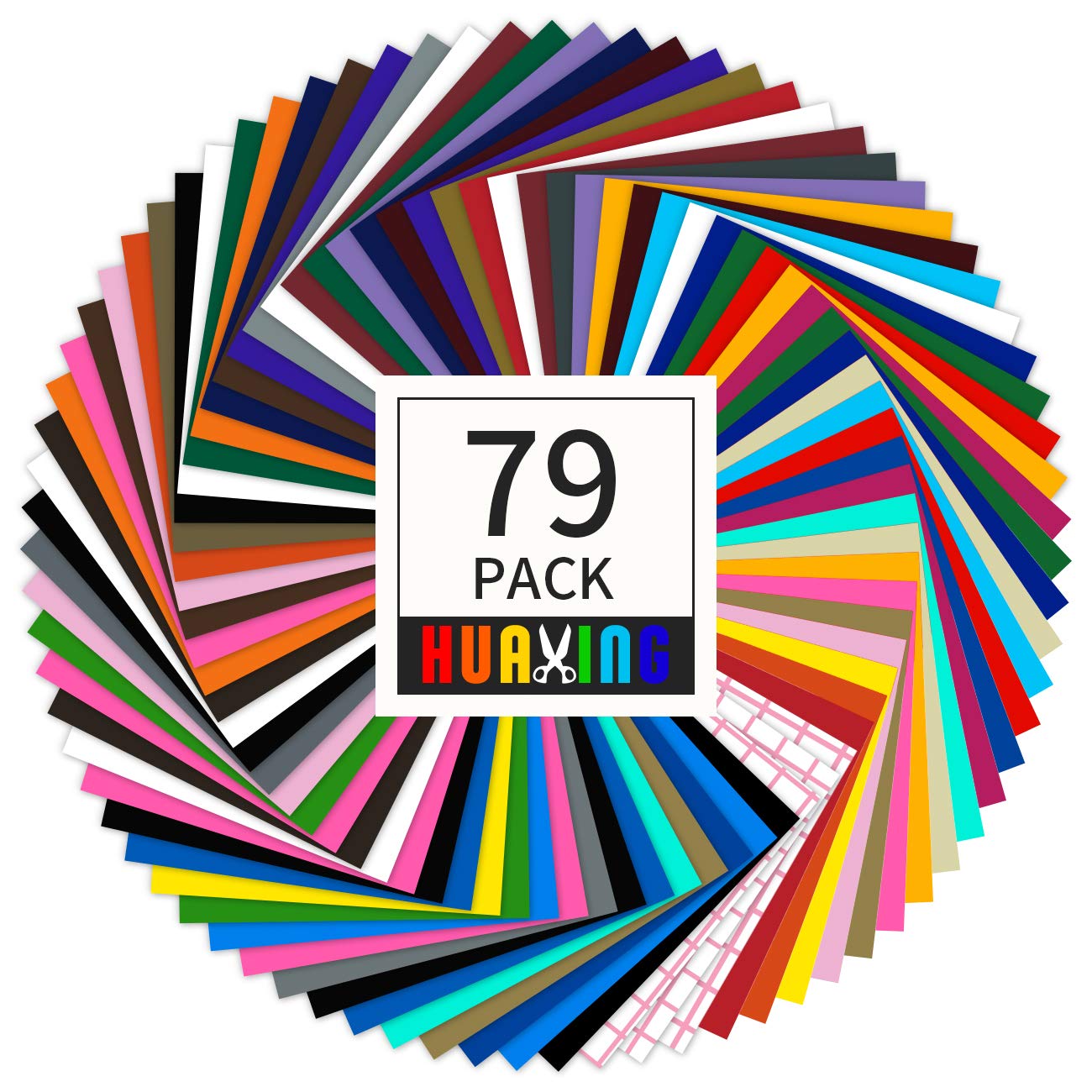 Huaxing Permanent Self Adhesive Vinyl Sheets (Pack of 79, 12 inchesx12 inches) 38 Assorted Colors Premium Adhesive Craft Outdoor Vinyl for Decor Sticker