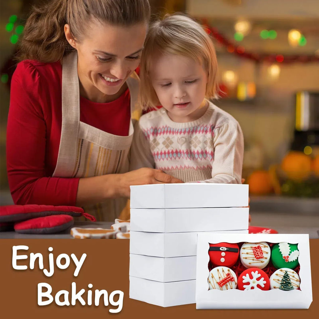 XINHPKGG 50 Pcs Cookie Boxes 7" x 4 3/8" x 1 1/2" Inch Bakery Boxes with Window Treat Box Dessert Box for Wedding Party Mother's Day - White