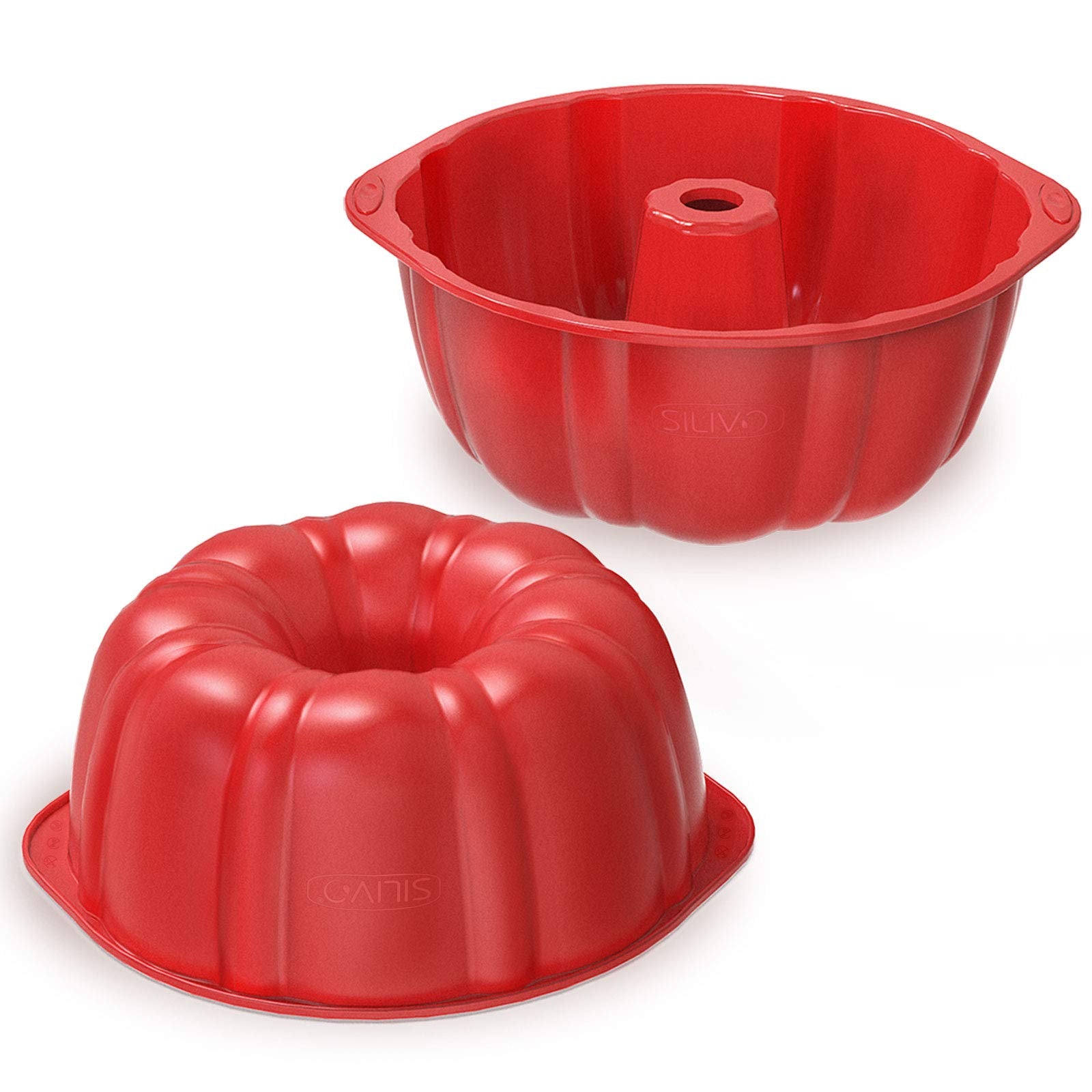 Nonstick Fluted Cake Pans (2 Pack) - 7 inch Silicone Cake Pans for Jello, Monkey Bread and Bunte Cake