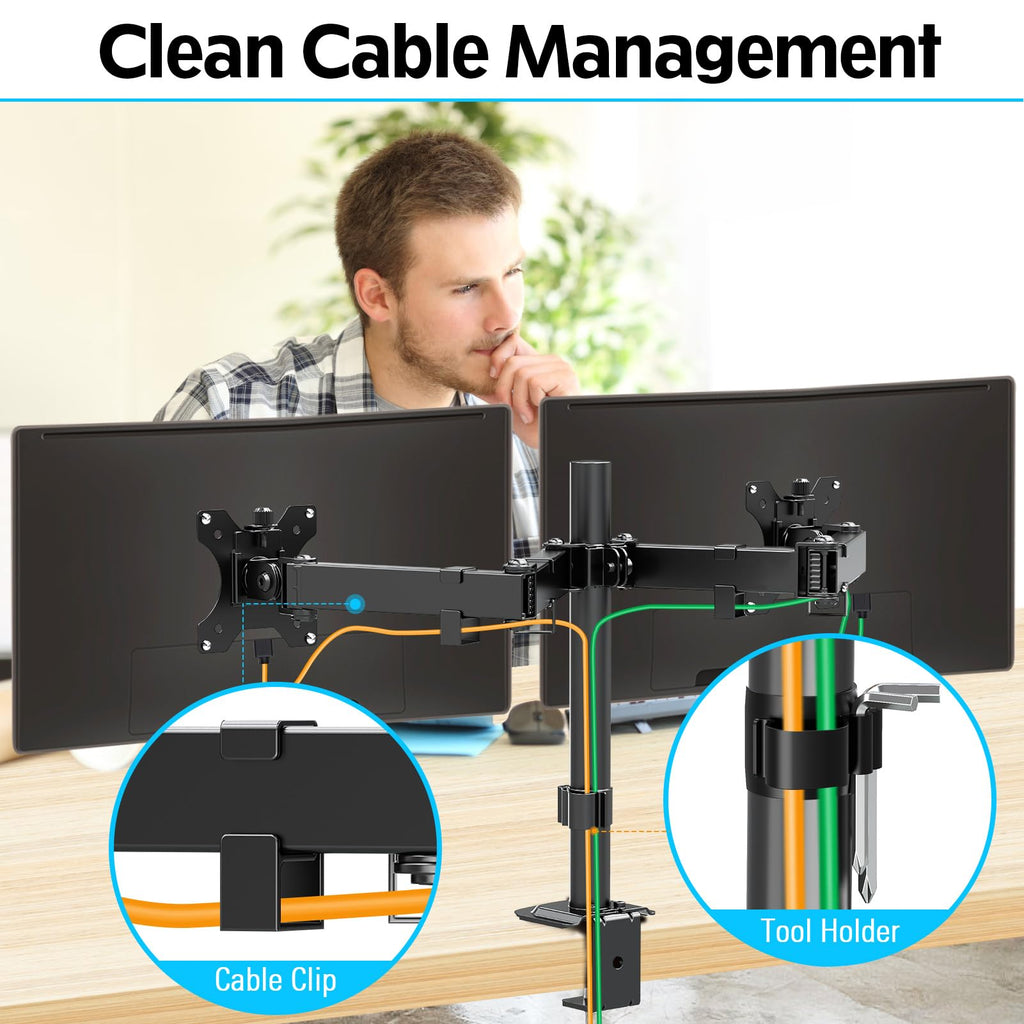 MOUNTUP Dual Monitor Desk Mount, Max 32 Inch up to 17.6lbs, Fully Adjustable Dual Monitor Arm for 2 LCD Screens, Double Monitor Stand with C-Clamp and Grommet Base