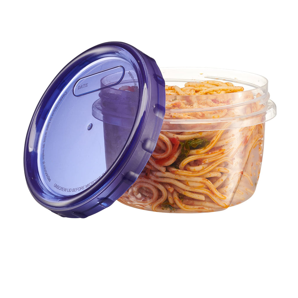 PLASTICPRO 6 Pack Twist Cap Food Storage Containers with Blue Screw on Lid- 16 oz Reusable Meal Prep Containers - Freezer and Microwave Safe Blue Plastic Food Storage