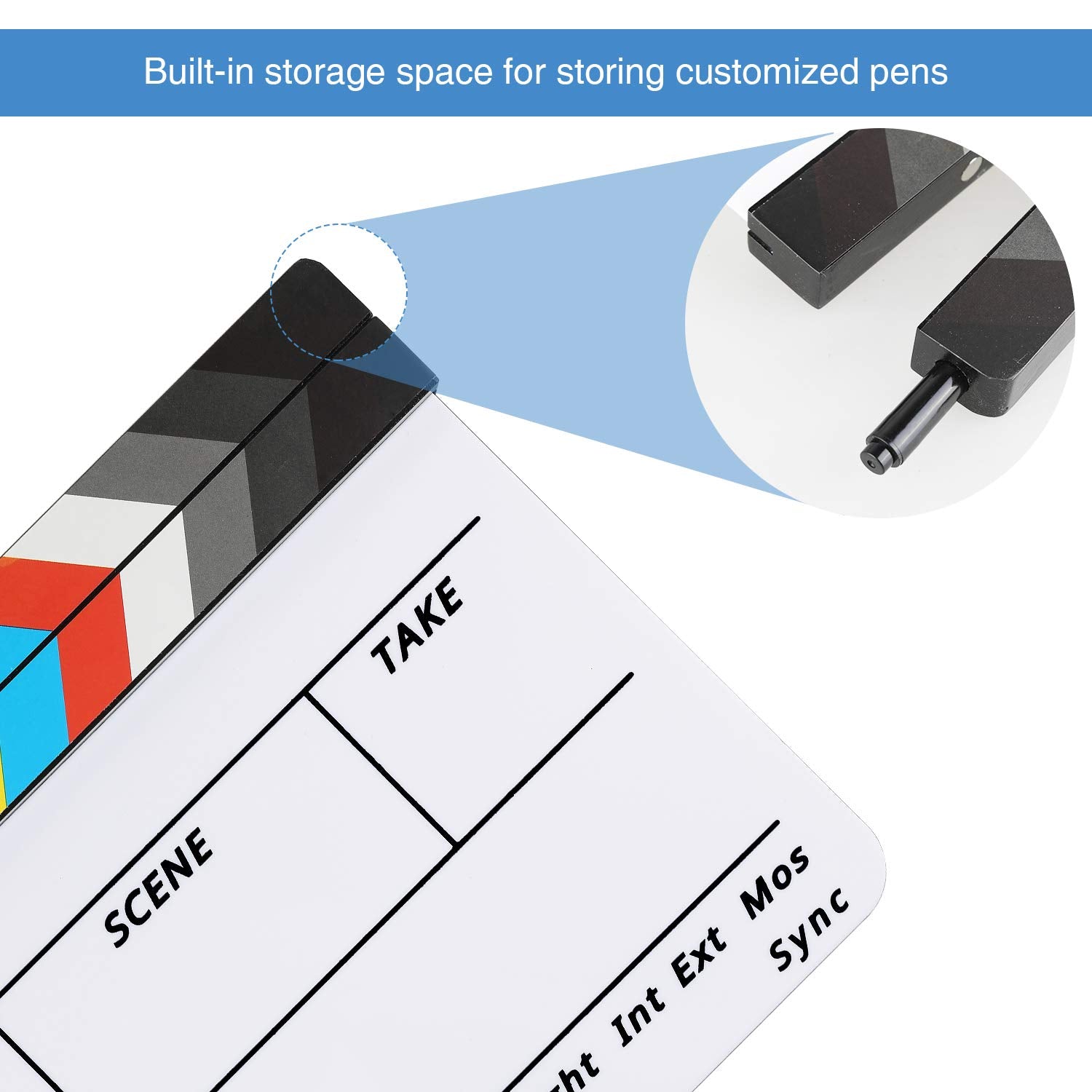 Acrylic Film Clapboard -12x10in Plastic Film Clapboard Cut Action Scene Clapper Board with a Magnetic Blackboard Eraser and 2 Custom Pens, Movie Props for Filmmakers, Students & Creators