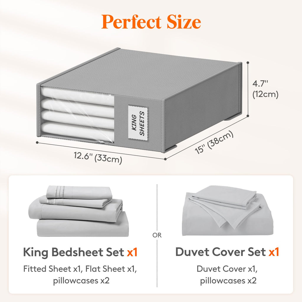 Lifewit 4 Pack Bedding Organizer, Foldable Storage Box Bins, Fabric Closet Organizer, Bed Sheets Storage and Organizers with Lids, Large Clear Window and Label, for Duvet Cover Set, Blankets, Clothes