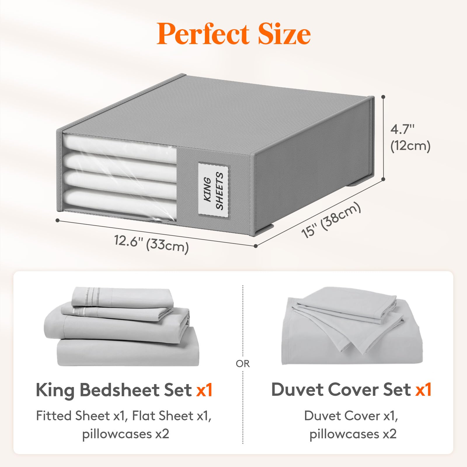 Lifewit 4 Pack Bedding Organizer, Foldable Storage Box Bins, Fabric Closet Organizer, Bed Sheets Storage and Organizers with Lids, Large Clear Window and Label, for Duvet Cover Set, Blankets, Clothes