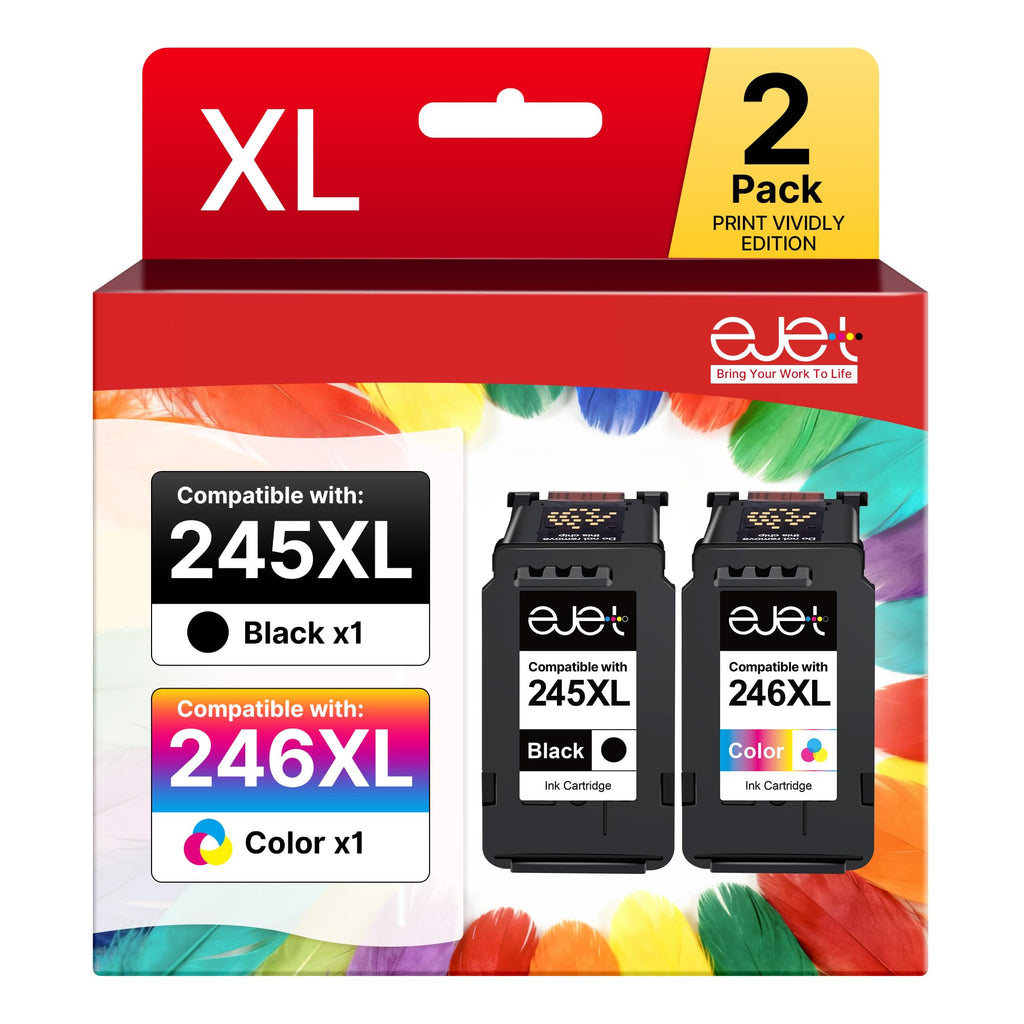 ejet 245XL 246XL Ink Cartridges Combo Pack Replacement for Canon Ink 245 246 PG245XL CL246XL Compatible for Pixma MX490 MX492 MG2522 MG3022 MG2520 TS3100 TS3122 TS3300 TS3322 TR4522 Printer 2 Pack