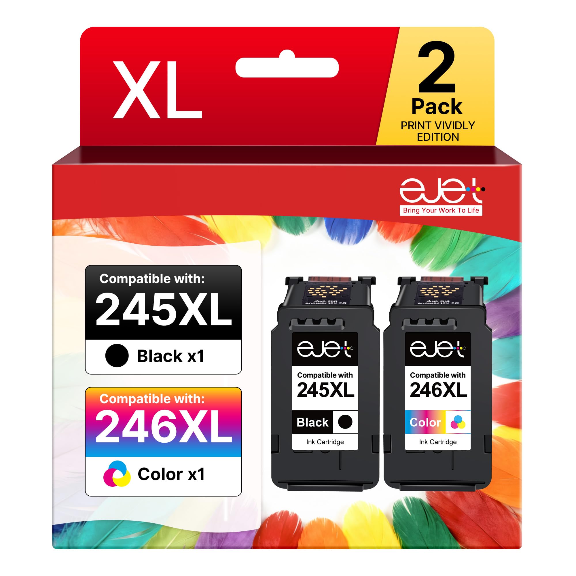 ejet 245XL 246XL Ink Cartridges Combo Pack Replacement for Canon Ink 245 246 PG245XL CL246XL Compatible for Pixma MX490 MX492 MG2522 MG3022 MG2520 TS3100 TS3122 TS3300 TS3322 TR4522 Printer 2 Pack
