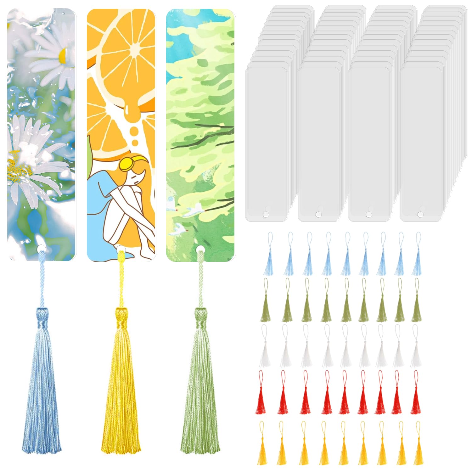 90 Pcs Acrylic Bookmark Blanks Set, FAURAPMNG 45 Pcs Clear Acrylic Bookmarks with 45 Pcs Colorful Tassel, Rectangle Acrylic Craft Transparent Acrylic Book Markers for DIY Projects Crafts Gift Tags