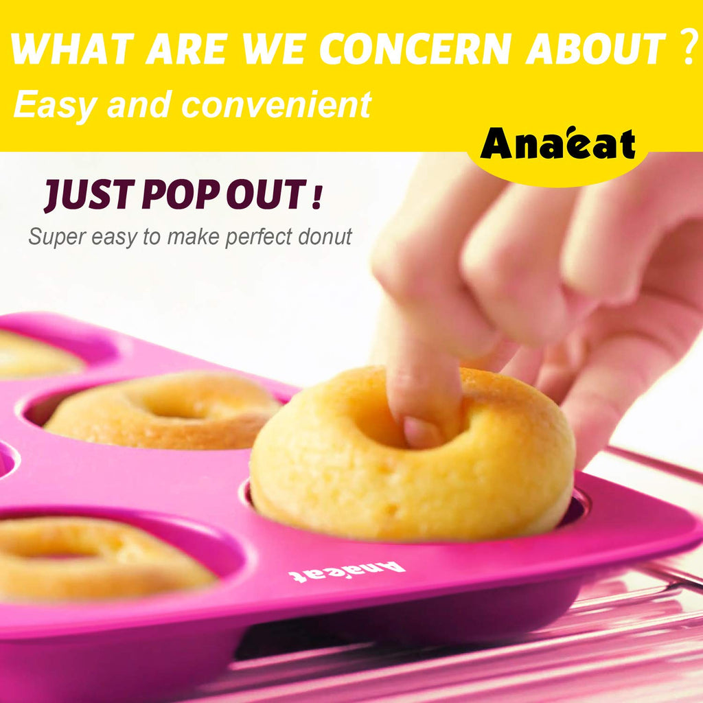 Anaeat 3 Pack Donut Pan Silicone Baking Mold, Just Pop Out! Non-Stick Doughnuts Baking Pans for 6 Full-Size Donuts, Muffins, Cake Biscuit Bagels - Easy Clean, Oven, Dishwasher Safe(Multicolor)