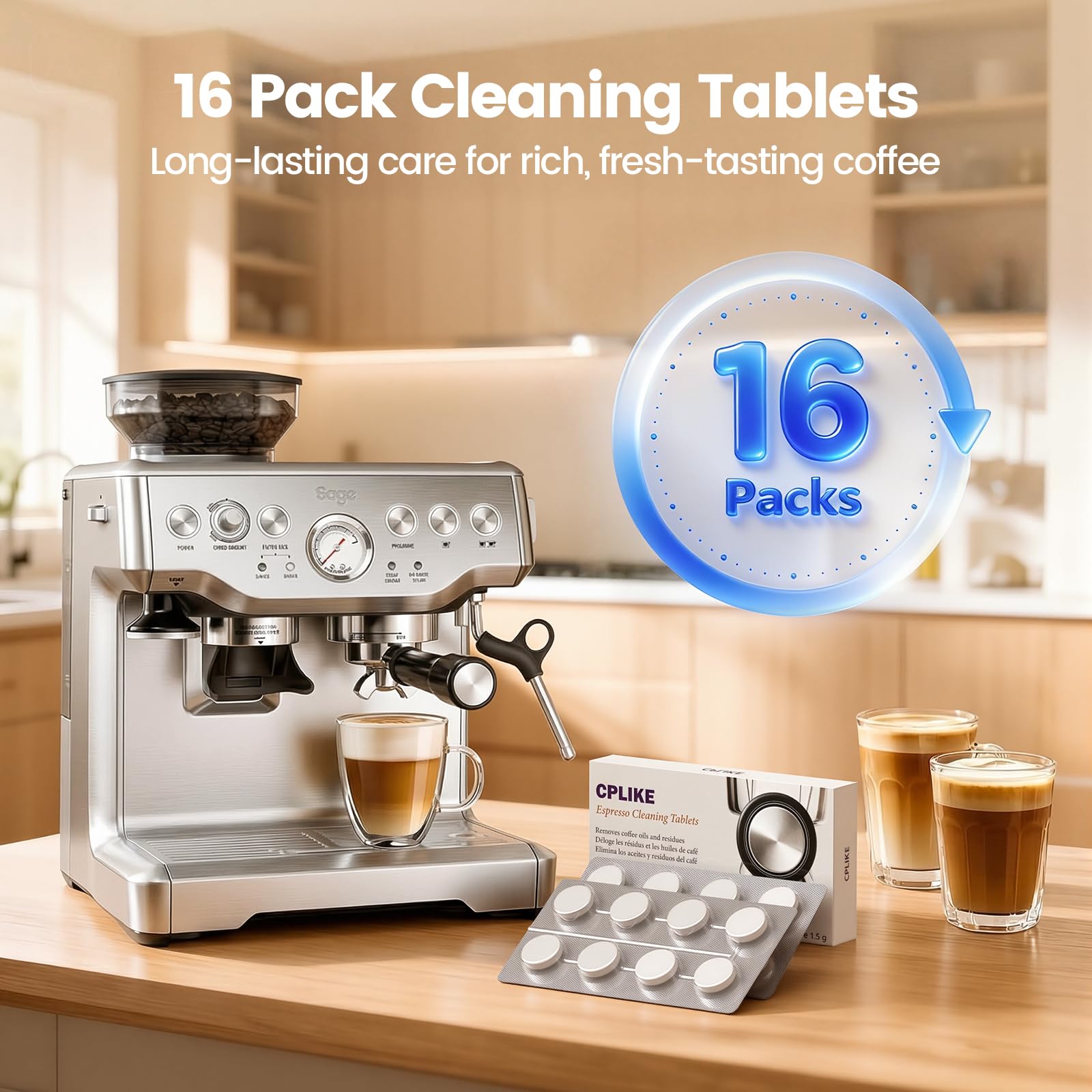Espresso Cleaning Tablets Compatible with Breville Espresso Coffee Machine, 16 Count BREBEC250 Descaling Tablets