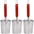 Lawei 3 Packs Mesh Pasta Basket with Wooden Handle Stainless Steel Mesh Spider Strainer for Pasta, Noodles, Dumpling