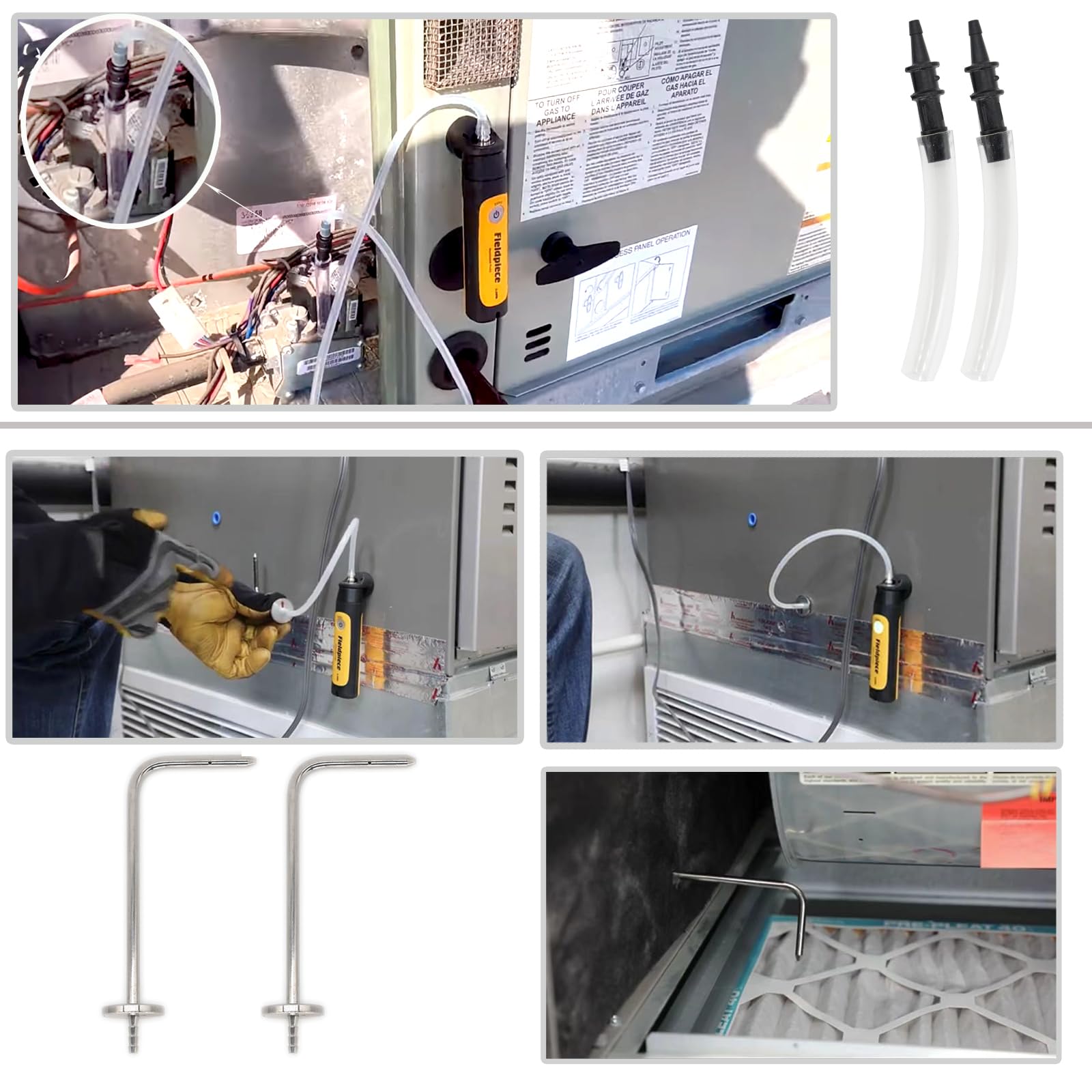 Dpttmlaci Static Pressure Probes Kit for HVAC, 2X Static Tubes with Magnet, 2X 1.8m Silicone Soft Tubes (3mm ID), 2X Manometer Tube Adapter/Fitting 3/16" to 5/16"