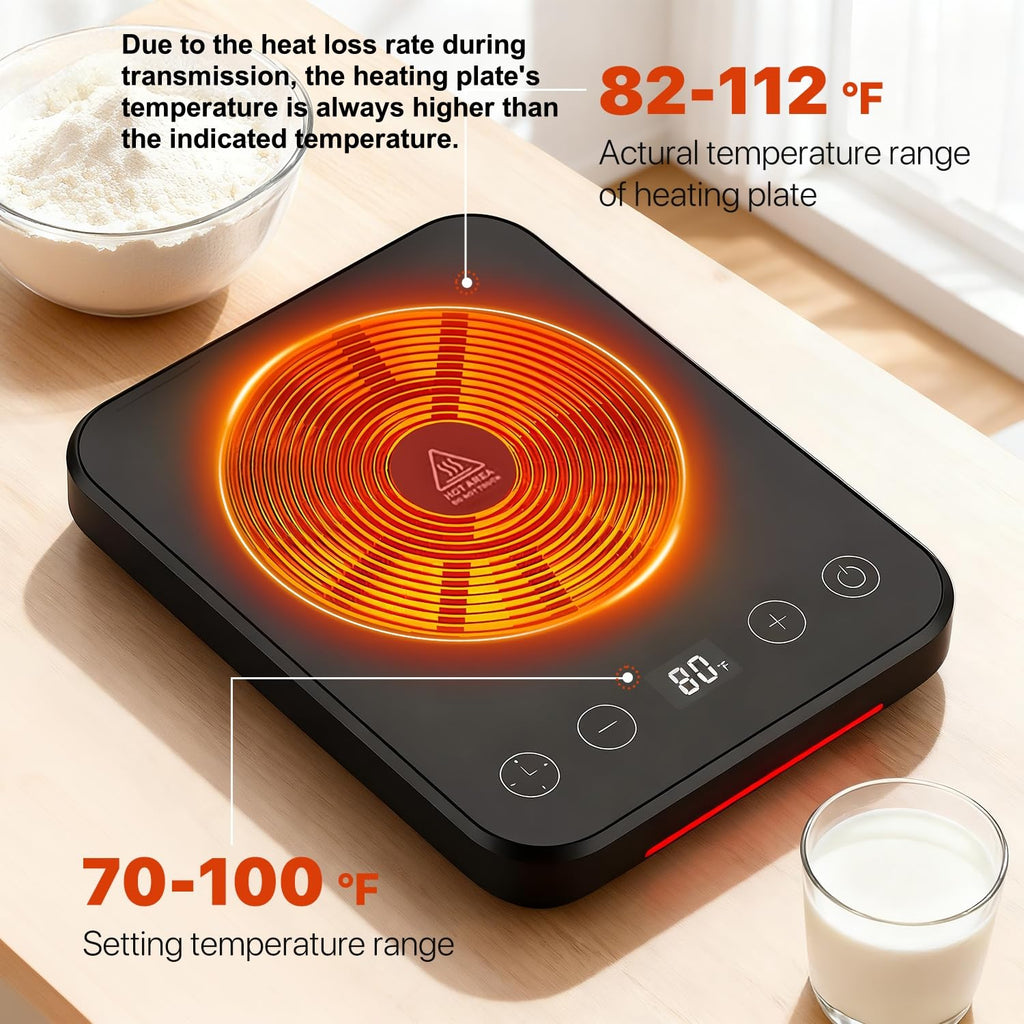 Sourdough Starter Warmer Mat, 70-100℉ Adjustable with 1℉ Precision Warming Heating Pad for Proofing Bread for Home Baking with US Plug, 0-12H Timer, Memory Function (Black)