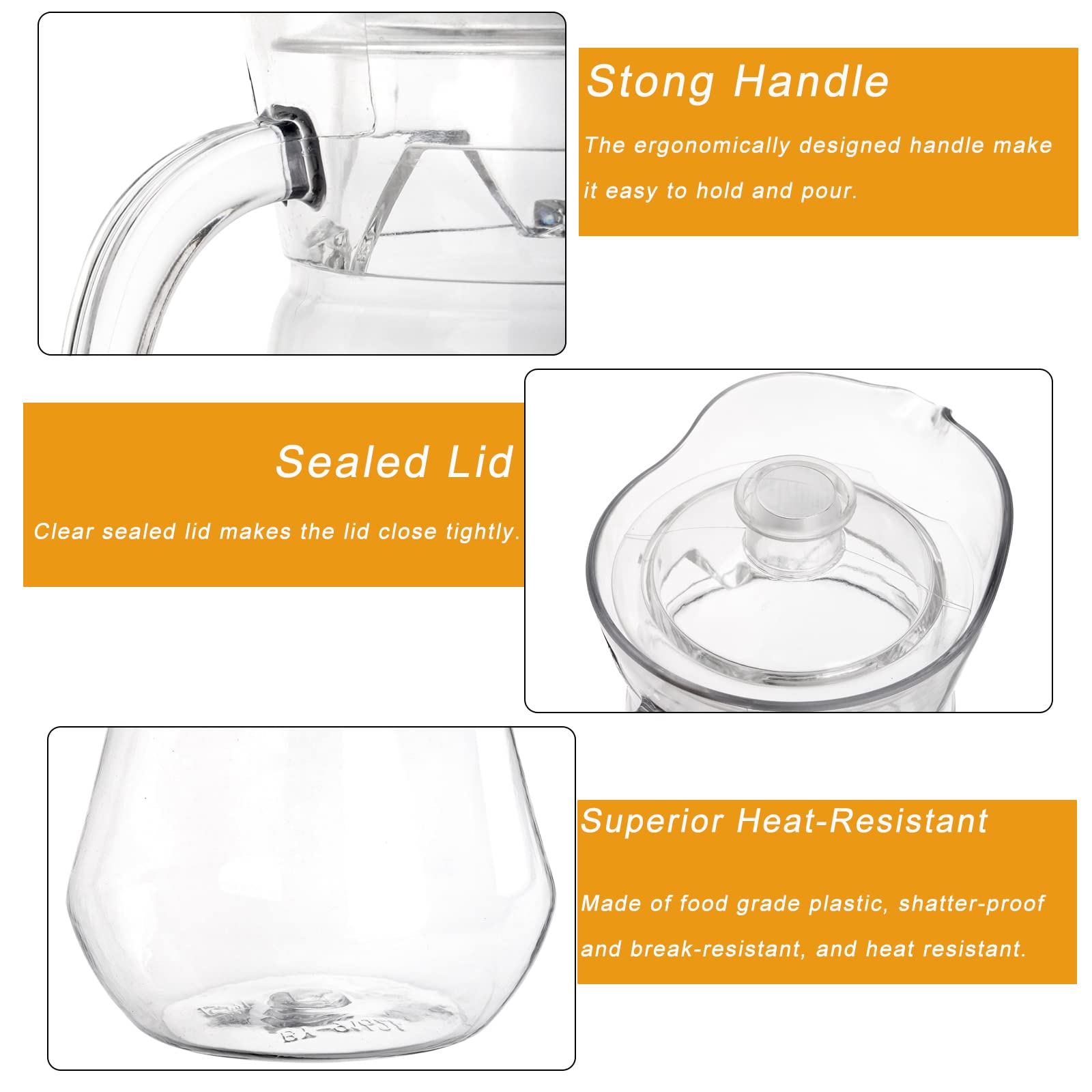 SOUJOY 2 Pack Plastic Pitcher, 2L/68 Oz Clear Iced Water Jug with Lid and Handle, Heat Resistant BPA-Free Tea Pitcher for Lemonade, Juice, Milk, Cold or Hot Beverage