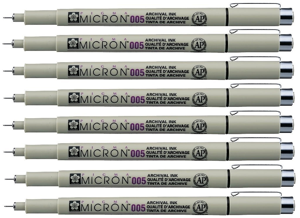 Sakura Pigma Micron pen 005 Black ink marker felt tip pen, Archival pigment ink, fine point for artist drawing pens - 8 pen set