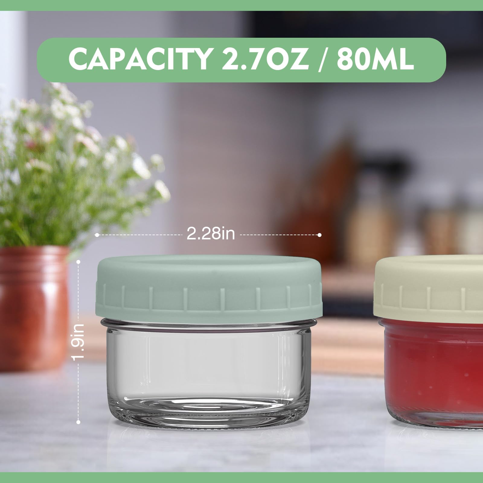 SunMine 6 Pack Salad Dressing Containers To Go 1.7oz Glass Dressing Containers with Lids Small Sauce Cups Mini Condiment Dip Jars for Lunch Box Work Trip