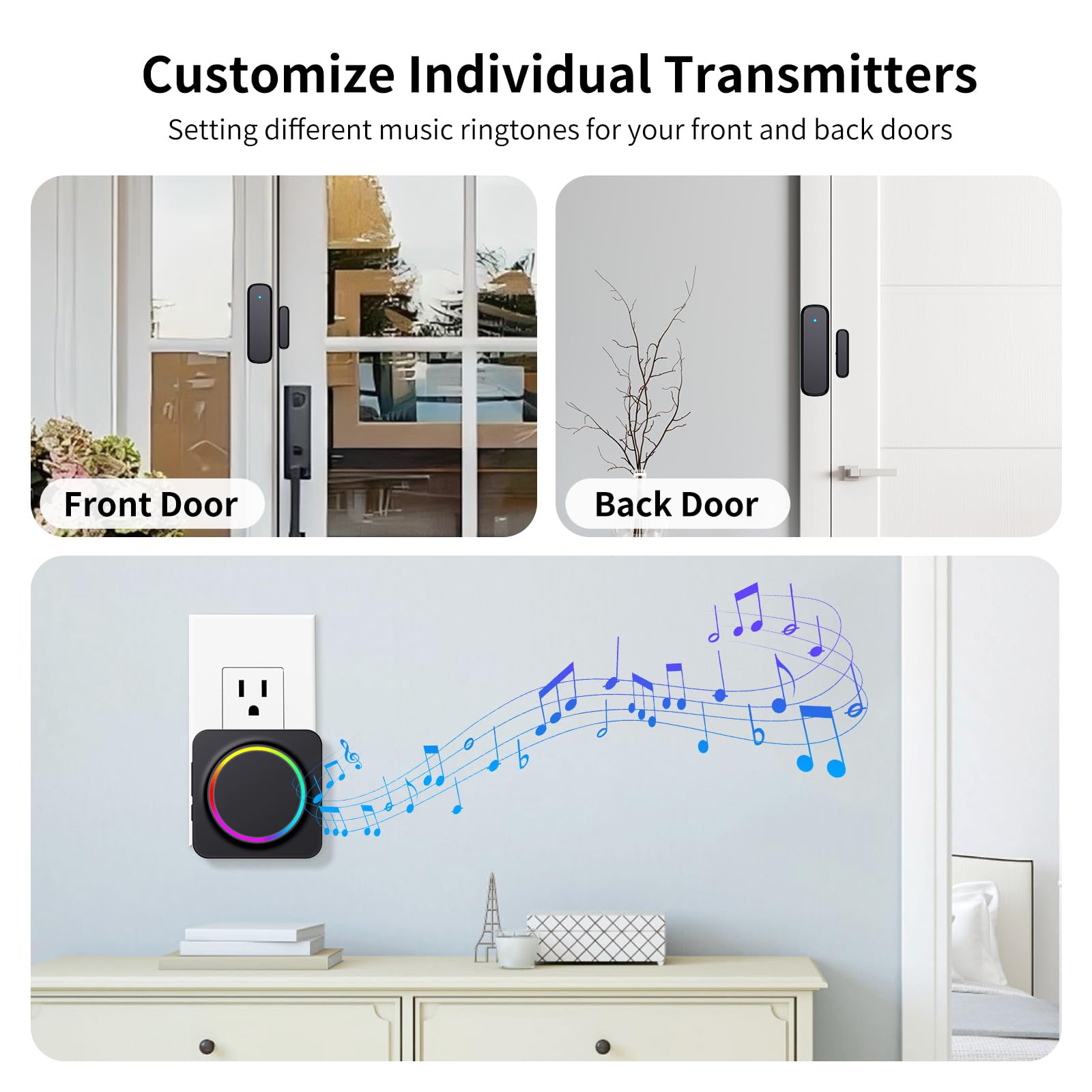 Door Sensor Chime for Door Opens, Door Entry Chime for Business/Home/Office/Store, 600 FT Range, 32 Chimes 5 Adjustable Volume Door Ringer Alert Alarm 1 Receivers +1 Sensors
