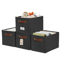DECOMOMO Storage Baskets for Shelves, 15x11x9.9 inches Foldable Storage Bins with Labels (Black, 4pcs)
