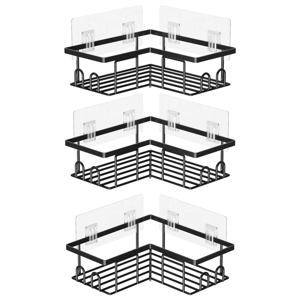 LOOBOV Shower Caddy Corner, Rustproof Shower Shelves, Bathroom Caddy No Drilling, Bathroom Organizers/Storage with Hooks (3 Pack- Black)