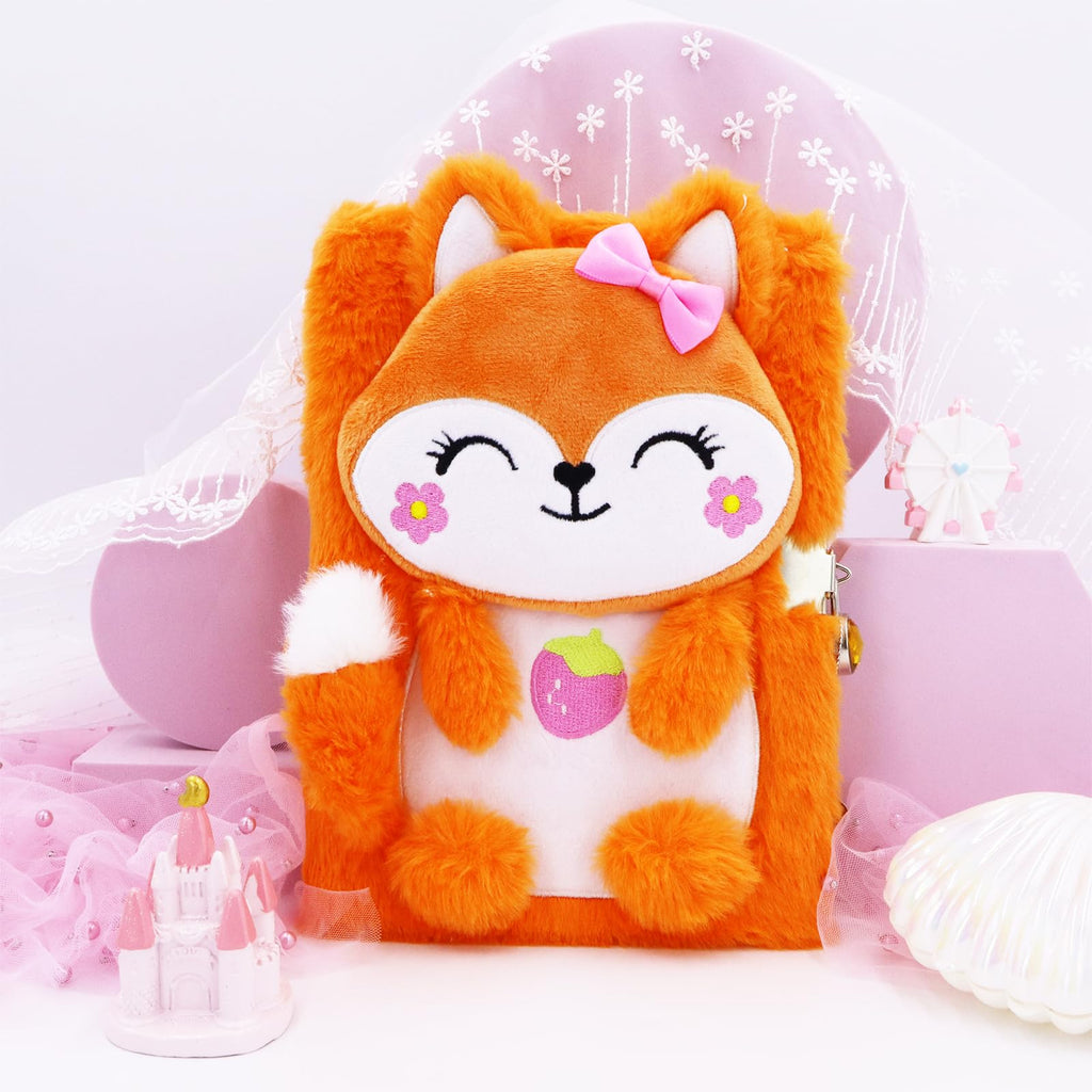 Fox Diary for Girls with Lock, Plush Fox Toys Gift for Teen Girls, Kids Fox Writing Journal Notebook, Birthday Gifts for Little Girls Ages 5 6 7 8 9 10-12 Year Old