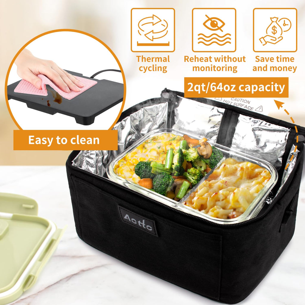 Aotto Electric Lunch Box Food Heater, 12V/24V Car Food Warmer, Portable Oven Heated Lunch Box for Adults - Cook, Reheat & Keep Meals Warm for Vehicle, Truck, and Travel