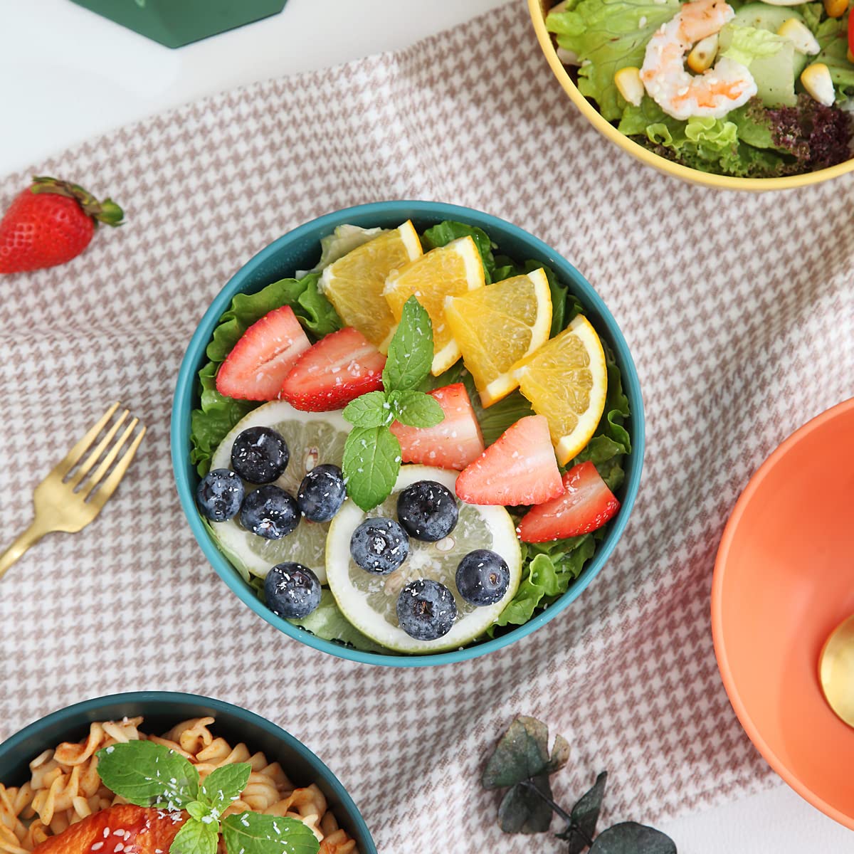 Kyraton Plastic Cereal Bowls 8 Pieces, Unbreakable and Reusable Light Weight Bowl for Rice Noodle Soup Snack Salad Fruit BPA Free Dishwasher Safe (Mutil Color)