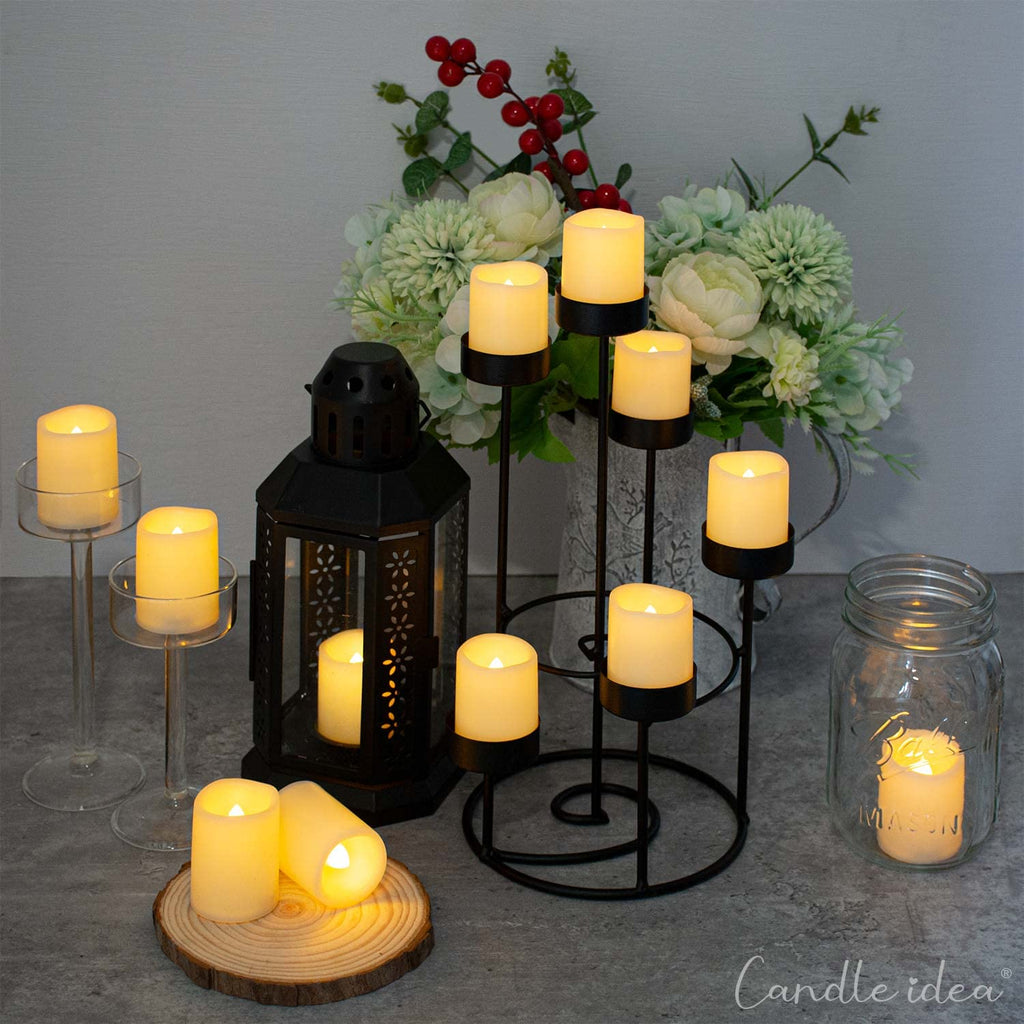 Flameless Flickering Votive Tea Lights Candles Bulk Battery Operated Set of 24 Fake Candles/Flickering Tealights LED Candle for Garden Wedding,Party, Christmas Decorations etc (Batteries Included)