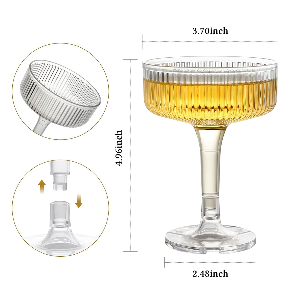 Goodluck Champagne Tower 4-Tier, 7oz Set of 20 Clear Champagne Flutes Plastic,Butterfly Shape with Vertical Stripes for Weddings, Celebrations, Parties & Birthdays