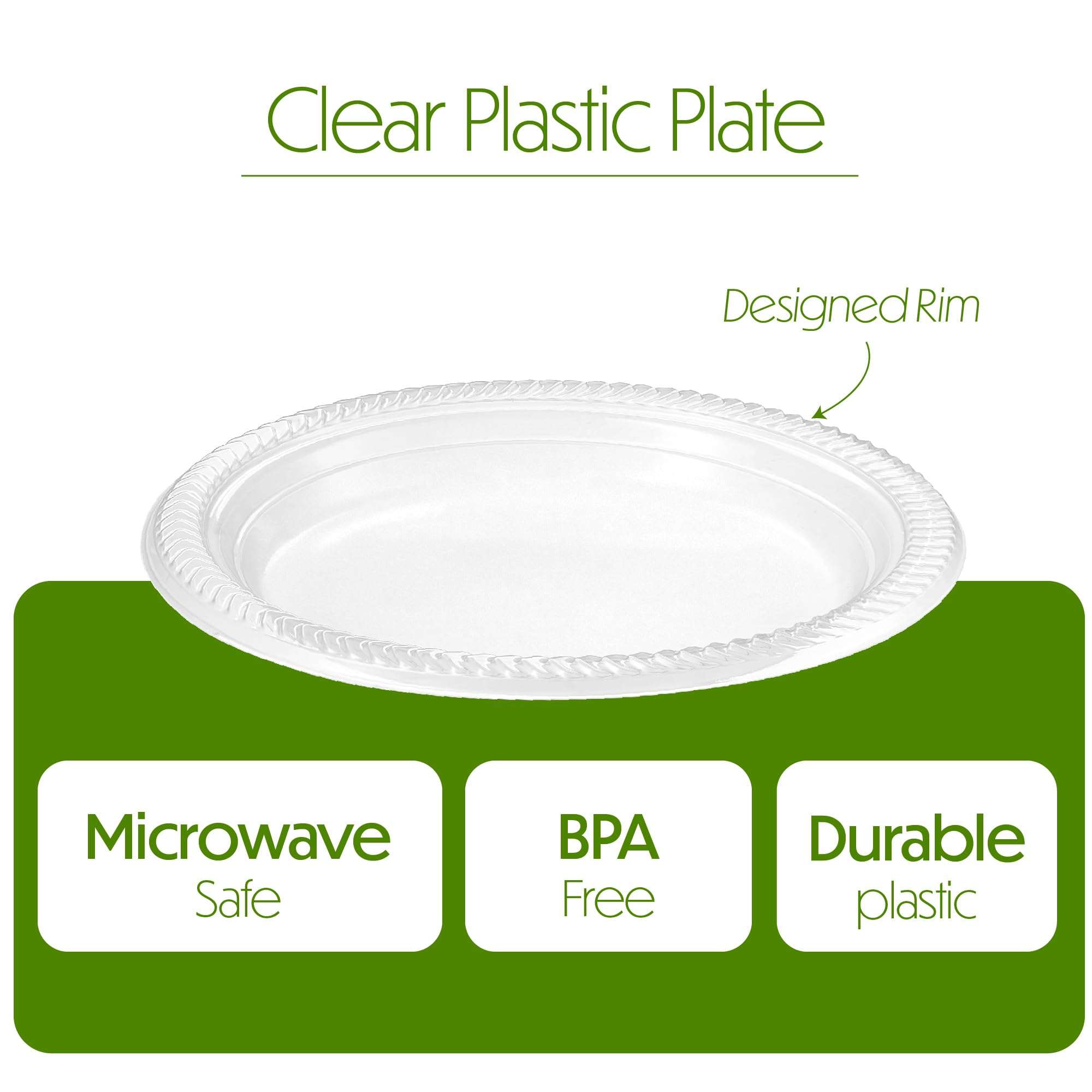 PLASTICPRO 80 Pack Clear Plastic Plates 9 Inch Durable Disposable Plastic Dinner Plates for Parties Events BBQ