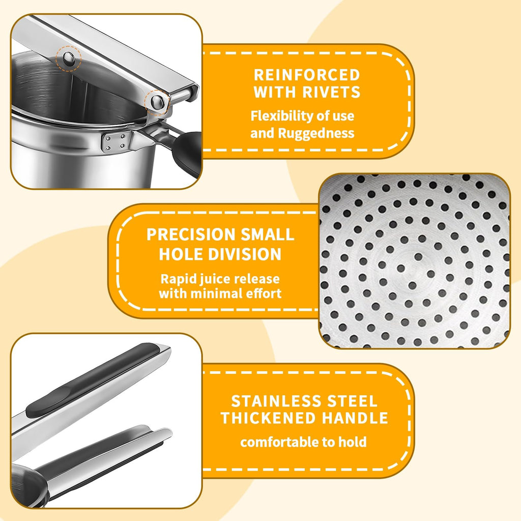 Potato Ricer, Large Stainless Steel Ricer for Potatoes, Potato Masher Heavy Duty for Mashed Potatoes, Strain Vegetables