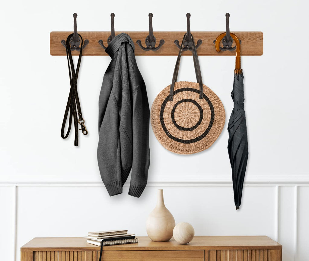 Iron Cast TriLeg Hook, Heavy Duty Big Triple Leg/Double Coat Hooks Base. Entryway Coat Hooks, Scarf and Jacket Hangers.Perfect Bath Towel Heavy Hooks (5 Pack, Antique Black) by Ambipolar