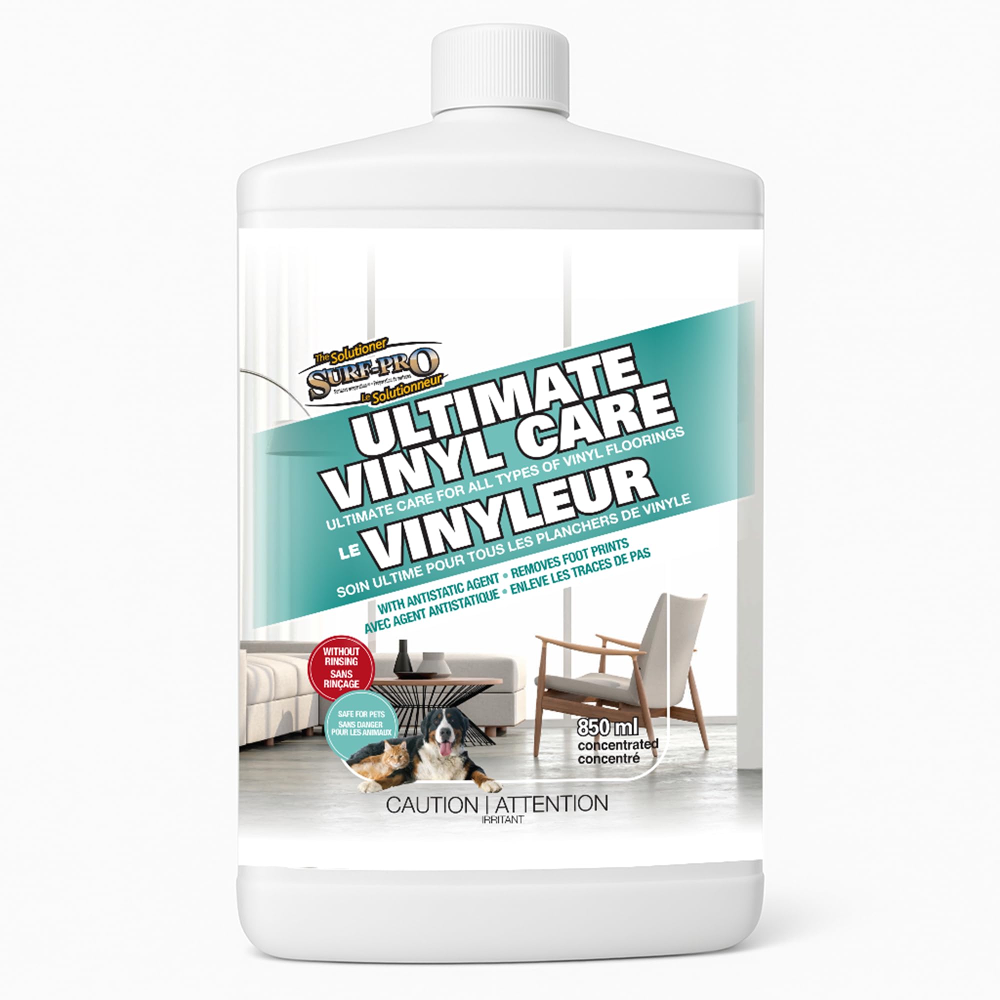 Surf-Pro Ultimate Vinyl Care Solution – 850ml | No-Rinse, Fast-Drying Solution for WPC, SPC & LVT | Subtle Scent | Concentrated | Made in Canada