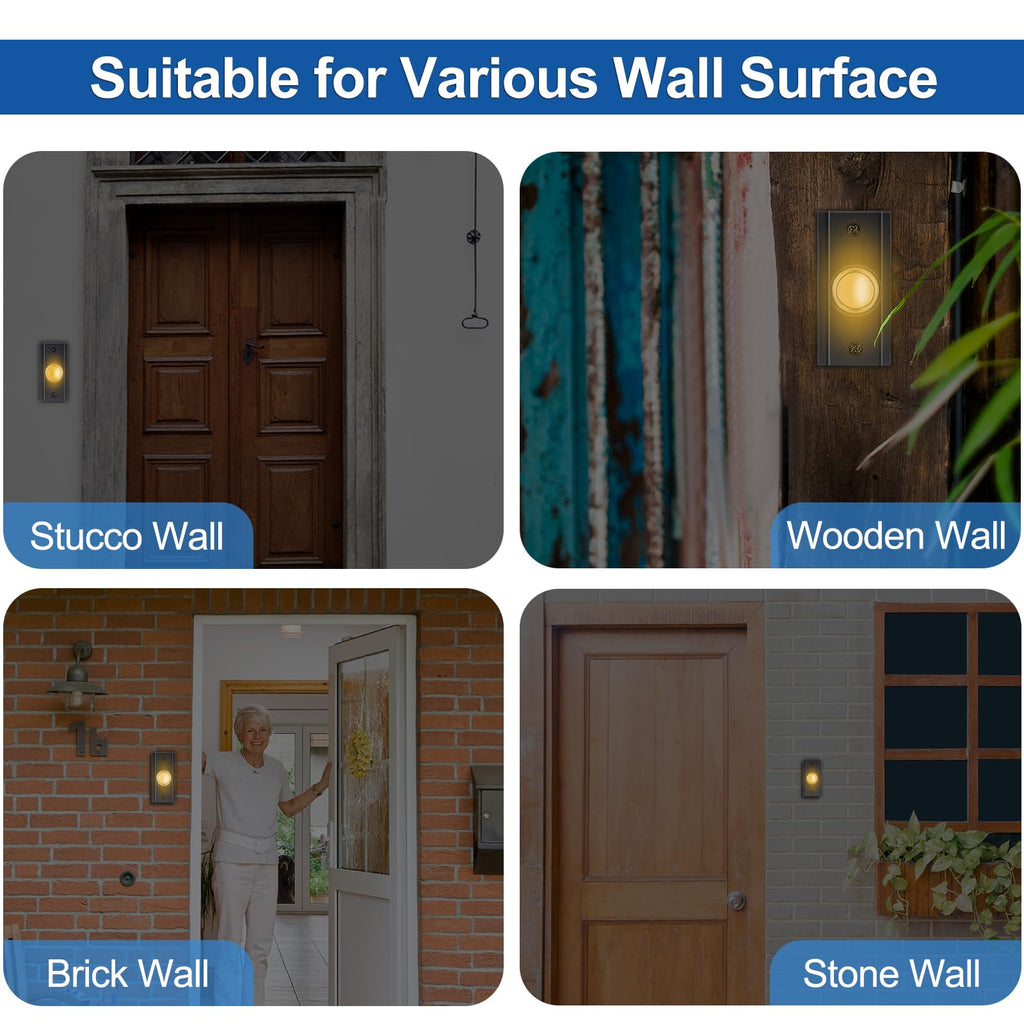 Metal Doorbell Button Wired Button LED Lighted Door Bell Wall Mounted Door Bell Push Buttons for Home, Wired Rectangular Replacement Door Bell Buttons
