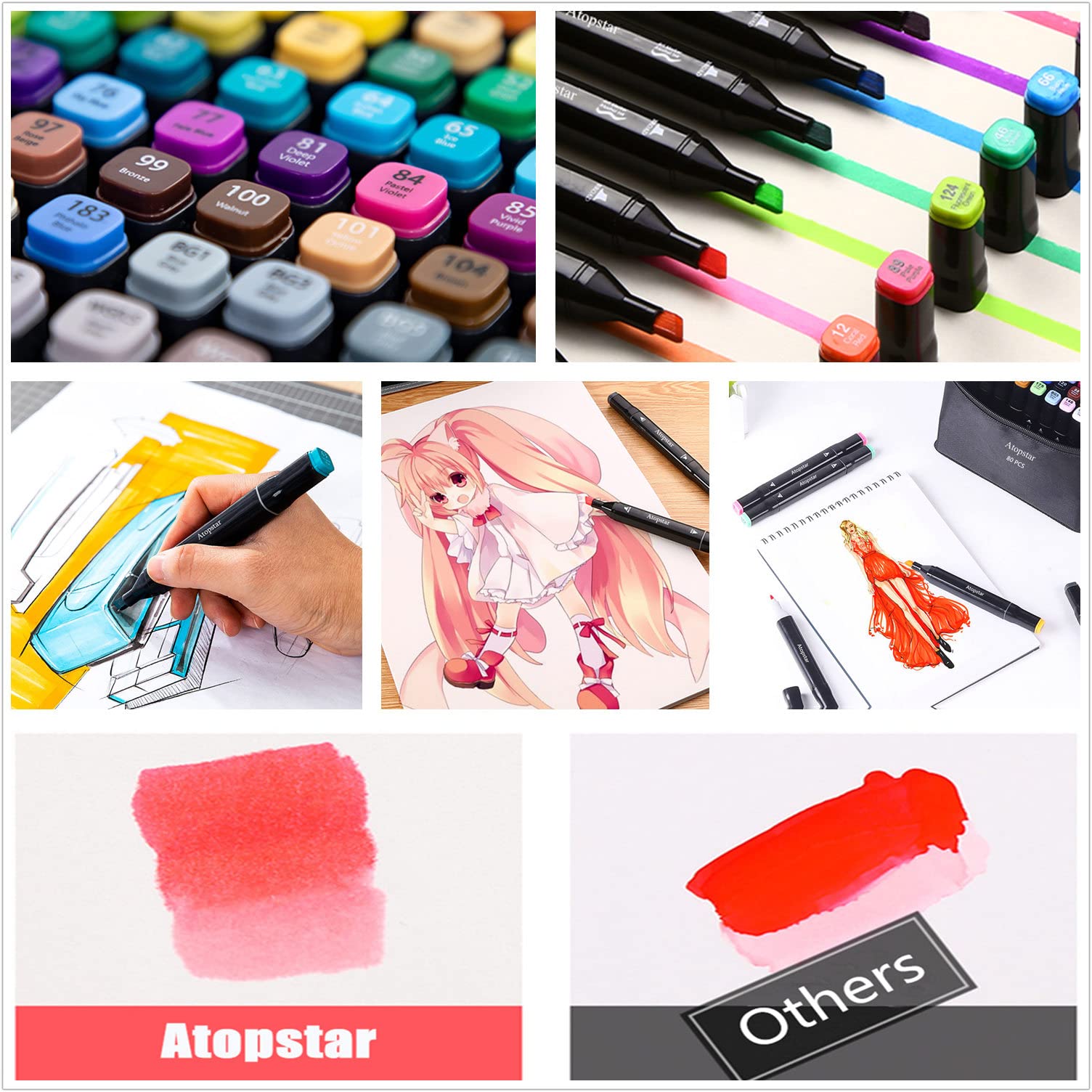 ATOPSTAR 80 Colors Alcohol Markers Artist Drawing Art Markers Dual Tip Markers for Adult Coloring Painting Supplies Perfect for Adult Students Gift(80 Black Shell)