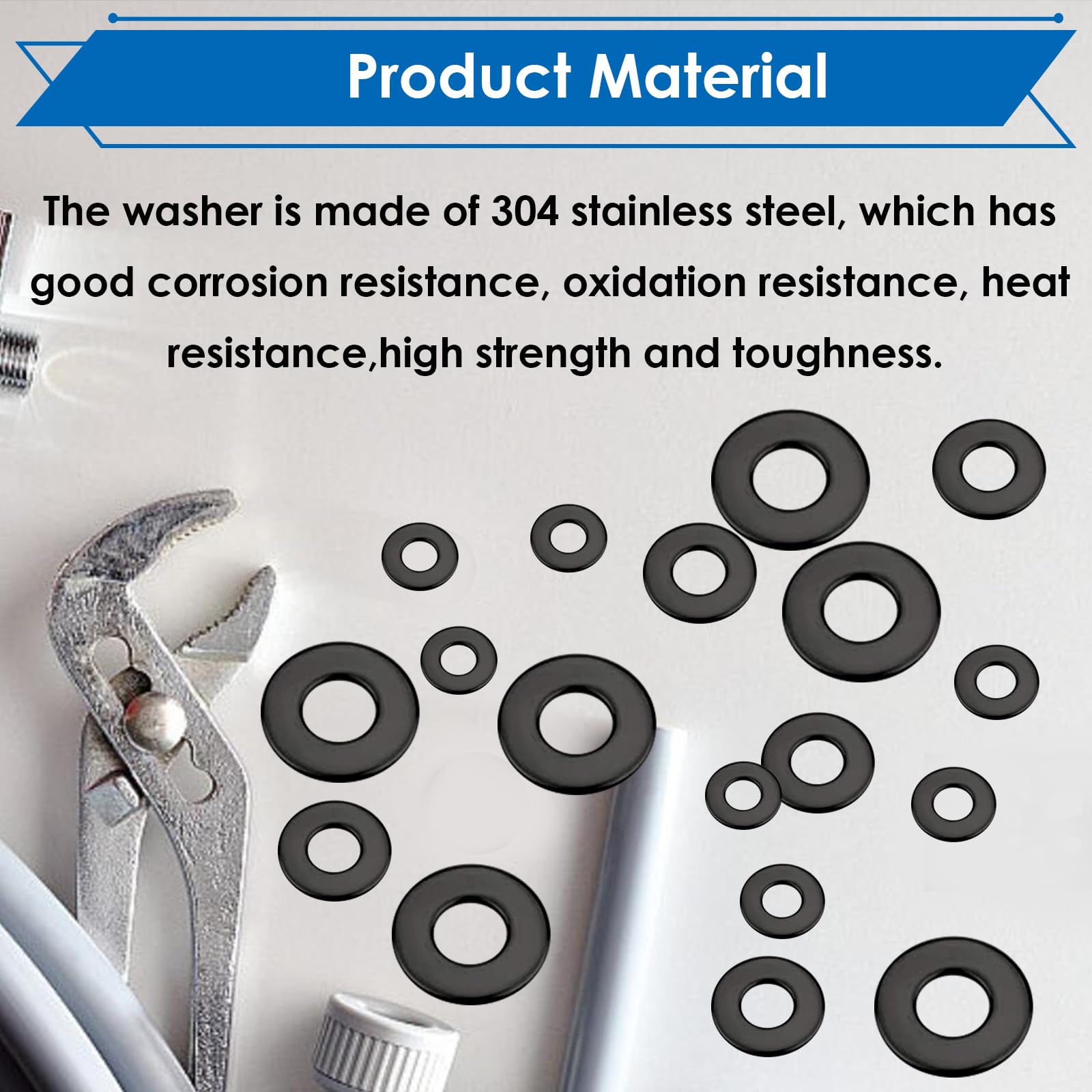 Seept 320PCS Black Pop Rivet washers Assortment kit for Black Pop Rivets Diameter 1/8",5/32",3/16" 304 Stainless Steel pop Rivet Washer Aluminum pop Rivet washers Blind Rivet Washer