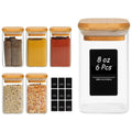 ComSaf 6Pcs 8oz Spice Jars with Label Trial Set, Glass Spice Bottle with Bamboo Lids Supplementary Set, Spice Container, Perfect for Ktichen Starter
