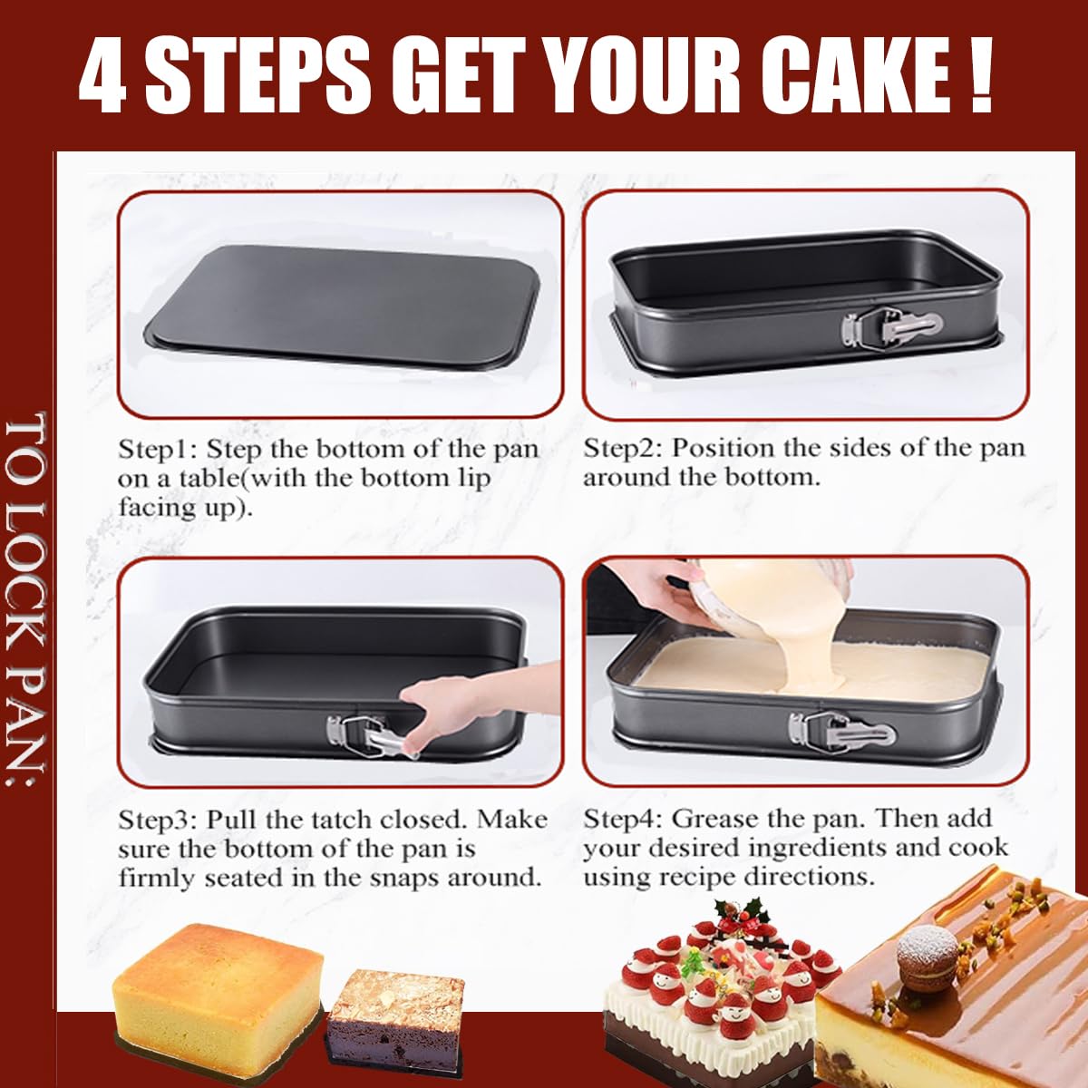 Springform Pan Set, 9.5/10/11Inch Square Cake Pans, Nonstick Bakeware Springform, Leakproof Cake Pans with Removable Bottom for Baking, Cheesecake Pan