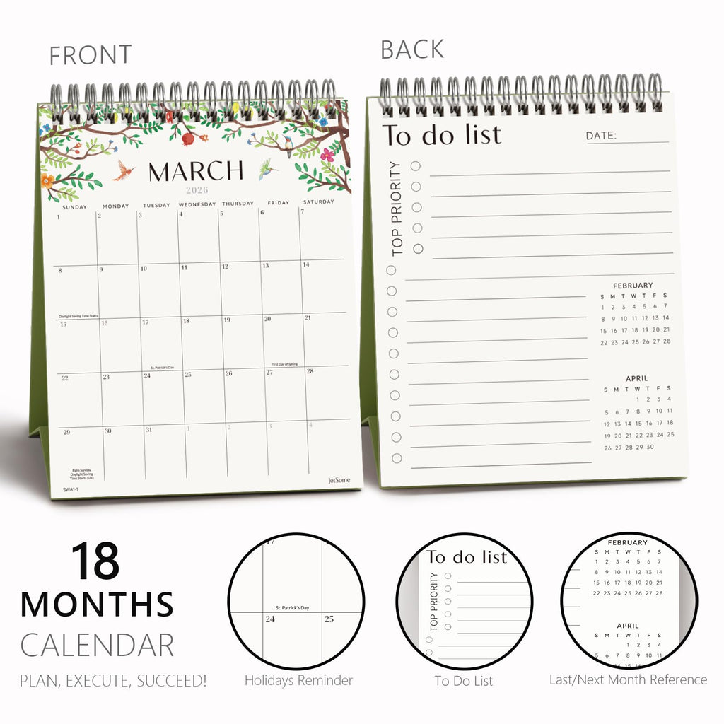 Jotsome Small Desk Calendar 2026-2027, 18 Months Standing Flip Calendar (6"x7.5") from Now to June 2027, Double-Sided Design Aesthetic Desk Calendar with To Do List, 250GSM Thick Paper