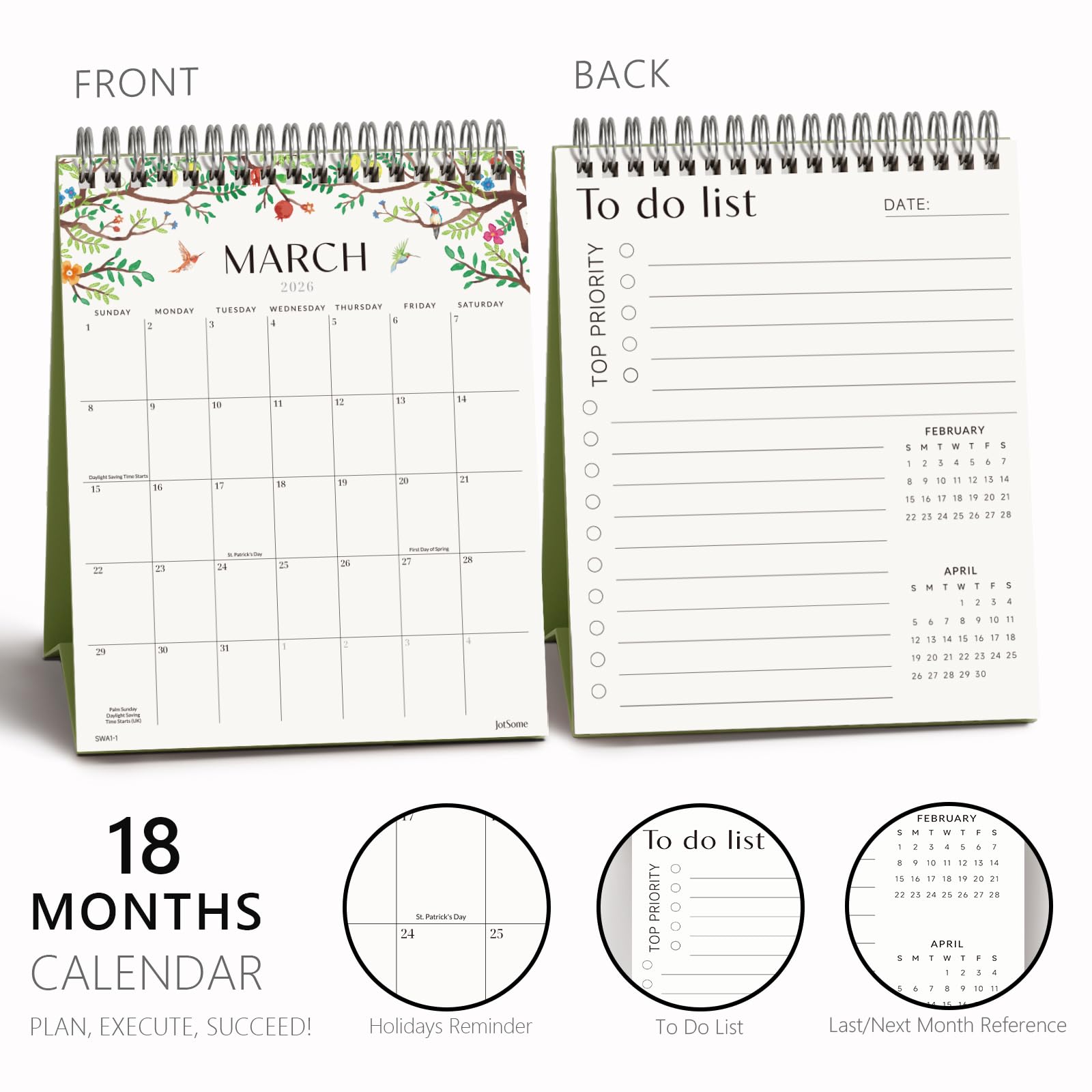 Jotsome Small Desk Calendar 2026-2027, 18 Months Standing Flip Calendar (6"x7.5") from Now to June 2027, Double-Sided Design Aesthetic Desk Calendar with To Do List, 250GSM Thick Paper