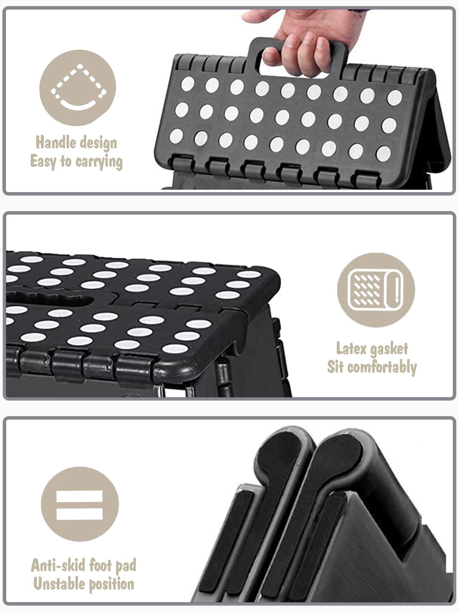 Acko Folding Step Stool 13 inch Heavy Duty Plastic Foldable Step Stool for Adults and Kids, Premium Black Step Stool Toddler, Small Collapsible Fold Up Stepping Stool Kitchen Bathroom Step Stool