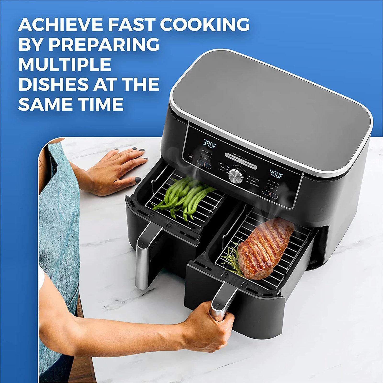 [2-Pack] Air Fryer Rack for Ninja Foodi DZ201/DZ401 | Stainless Steel Multi-Layer Rectangle Stackable Dehydrator Rack | Accessories Compatible with Ninja Foodi Double Basket Air Fryers