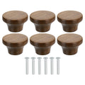 uxcell 6Pcs Round Wood Drawer Knob, 1 5/8" Diameter Flat Head Dresser Knobs Wooden Knobs with Screws for Furniture Drawer Dresser Wardrobe Cupboard, Walnut