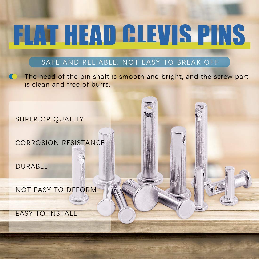 Glarks 96Pcs 12 Sizes 304 Stainless Steel Flat Head Single Hole Clevis Pins Assortment Kit