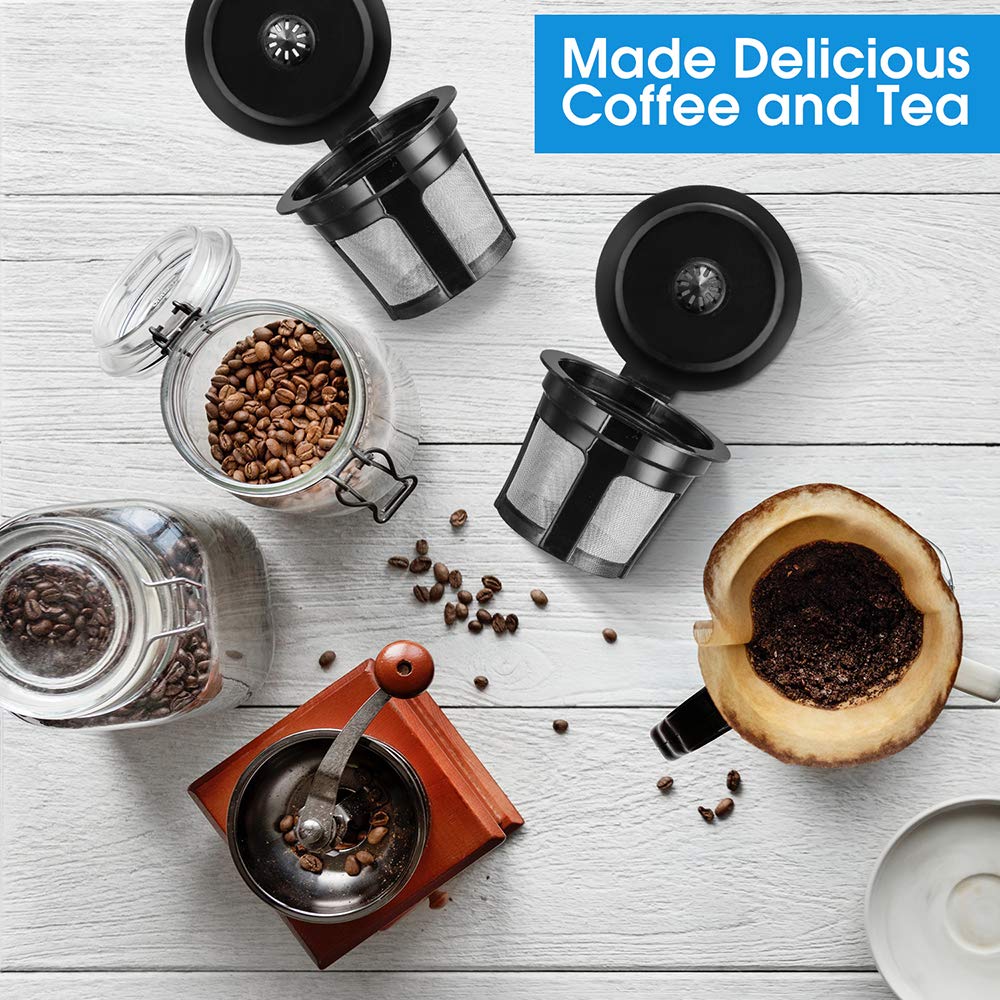 Reusable K Cups, 12 Packs Reusable Coffee Filters Reusable Coffee Pods Stainless Mesh for Brewers 1.0 or 2.0 Machine - Eco Friendly Stainless Steel Mesh Filter (Black)